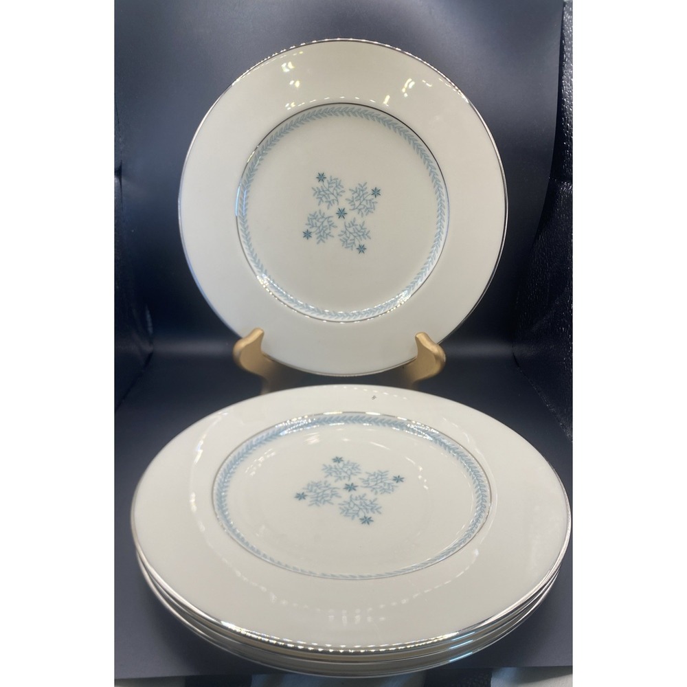 4 Lenox Charmaine MCM Salad/‎ Lunch Plates Stunning Platinum Rim VTG U. S. A.